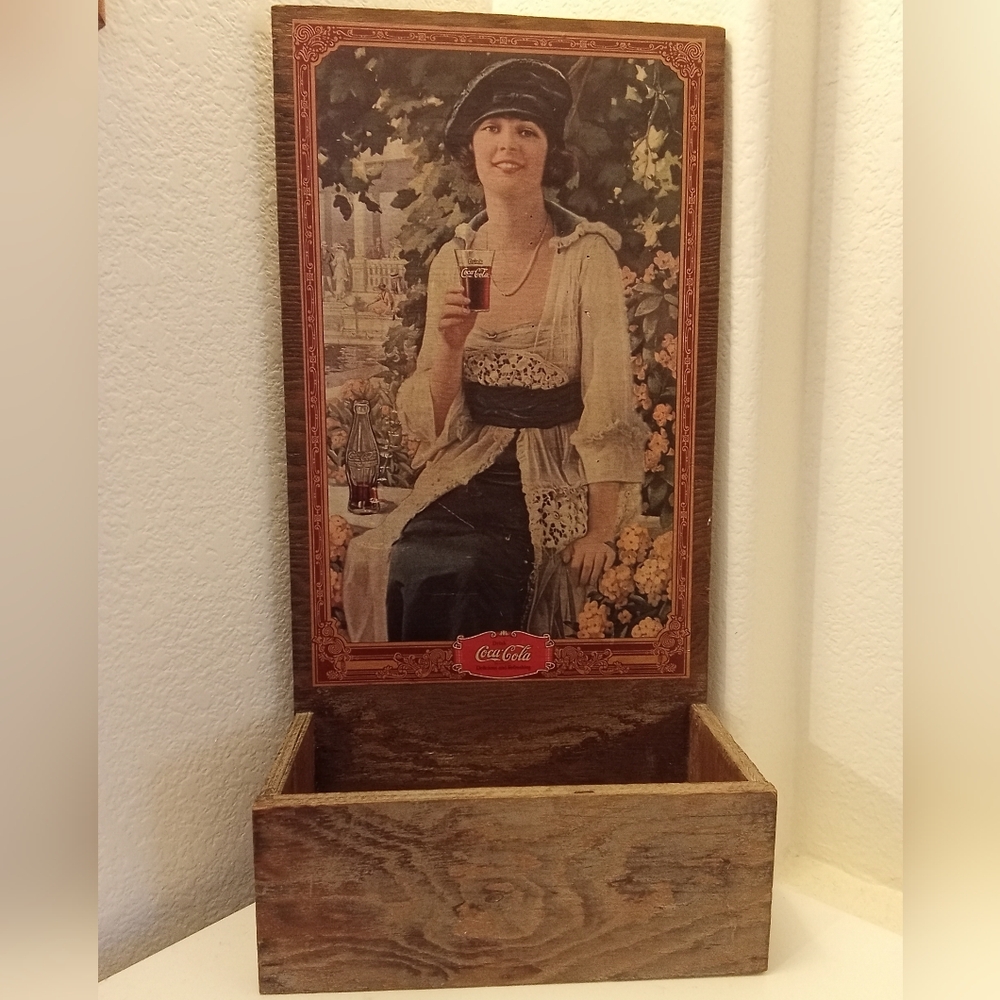 Coca-Cola Wooden Box with Classic Lady Artwork